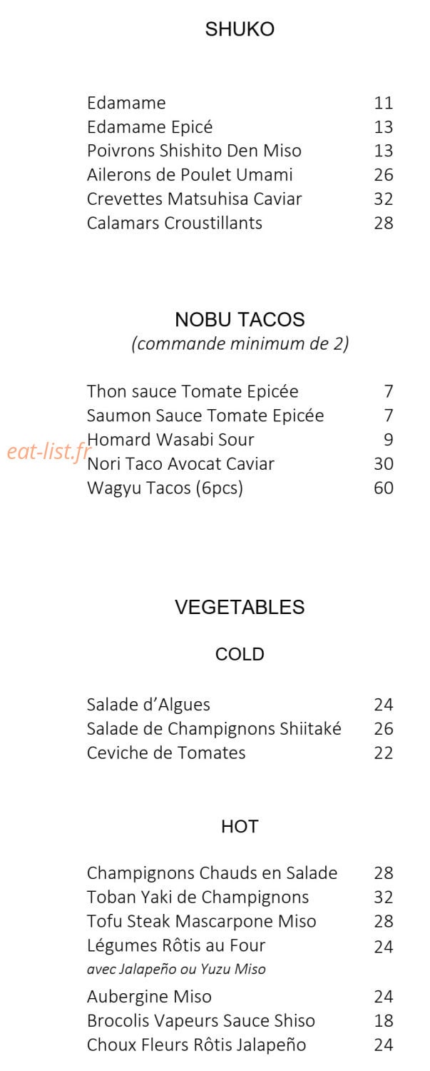 Nobu Fairmont Monte Carlo — carte page 37