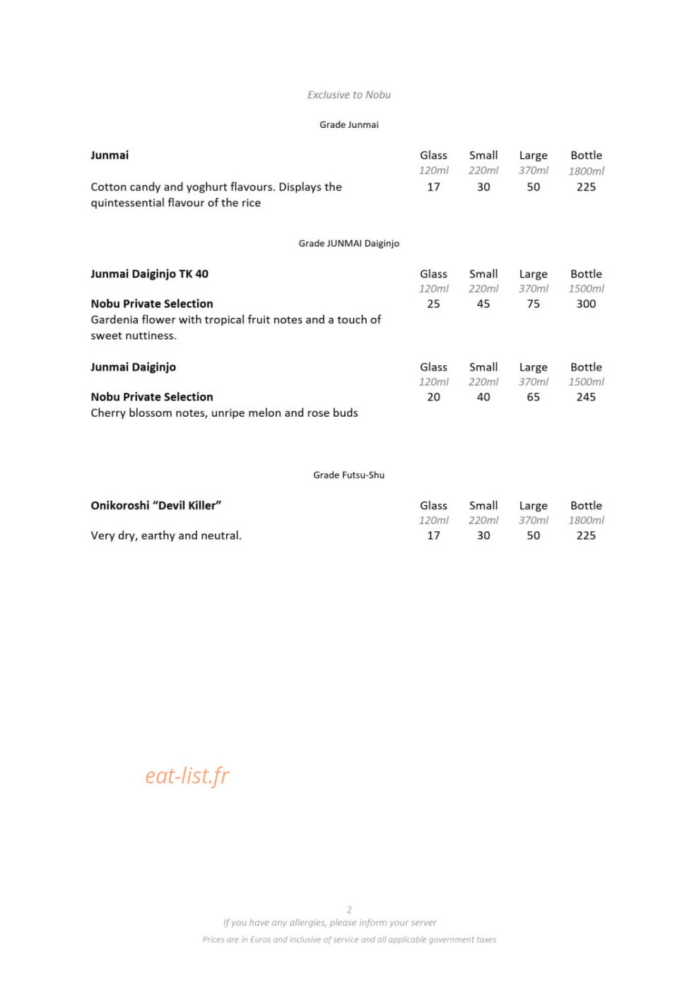 Nobu Fairmont Monte Carlo — carte page 20
