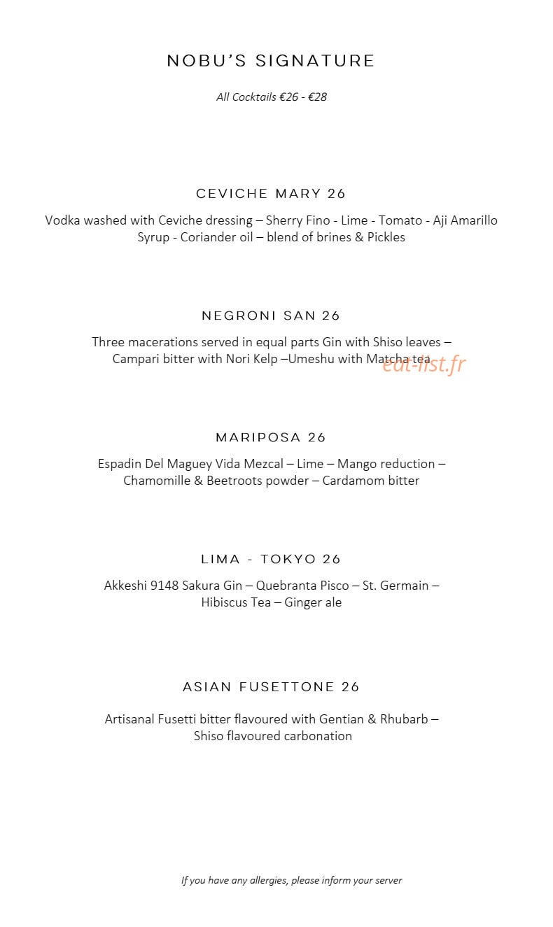 Nobu Fairmont Monte Carlo — carte page 17