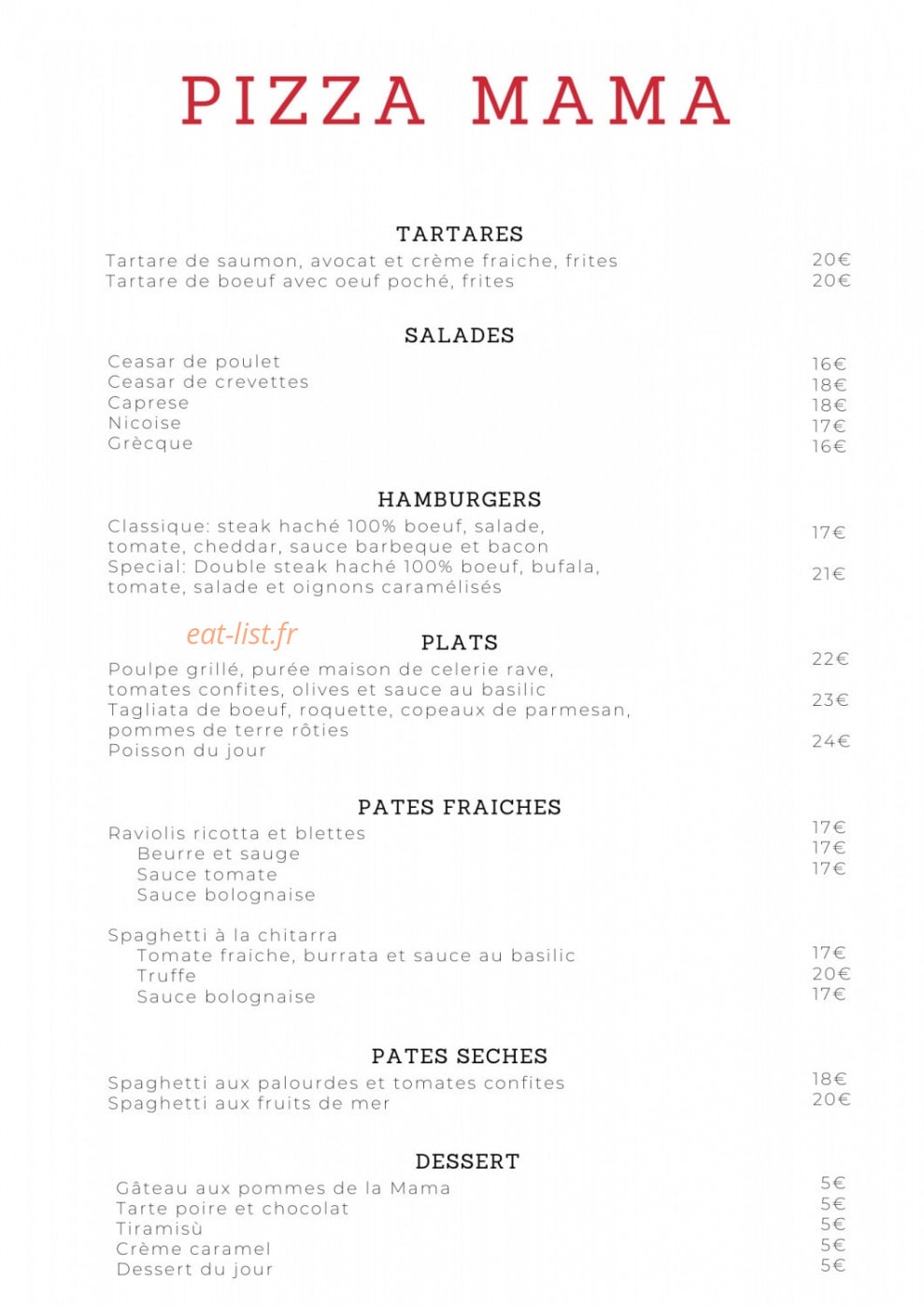 Pizza Mama — carte page 2