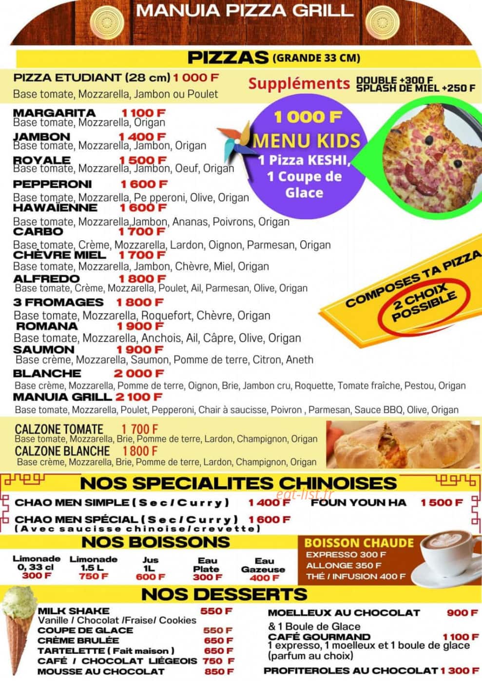 Manuia Pizza Grill — carte page 2