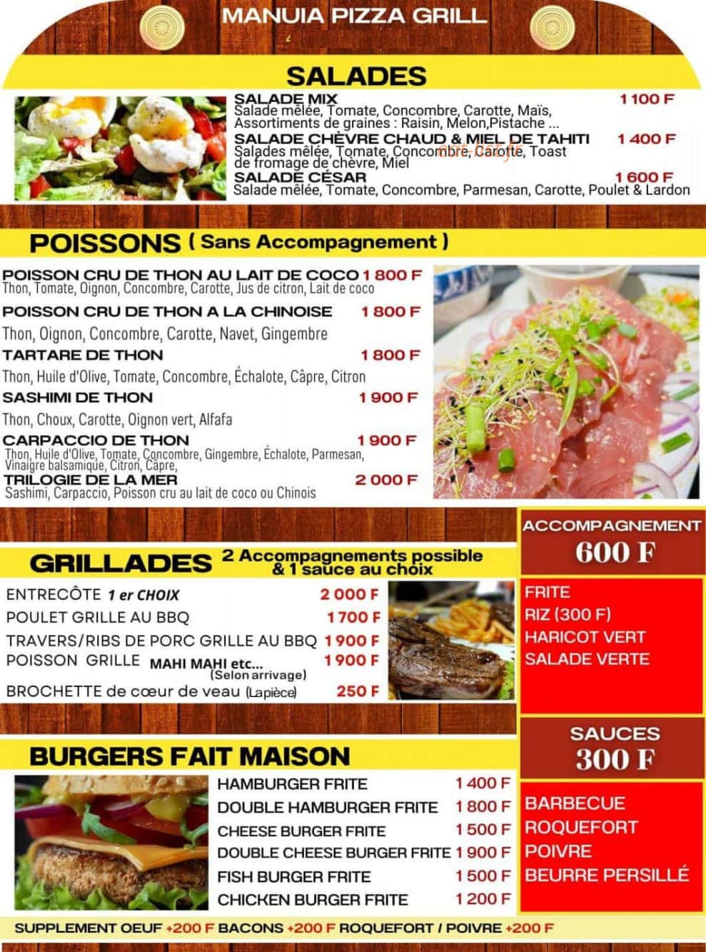Manuia Pizza Grill — carte page 1