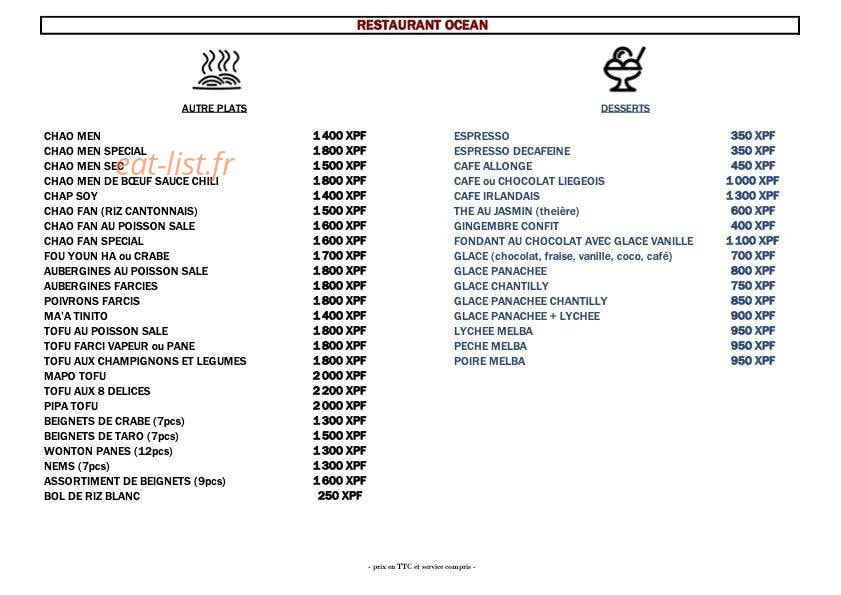 Restaurant Ocean — carte page 3