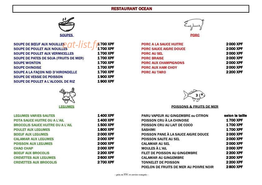 Restaurant Ocean — carte page 1