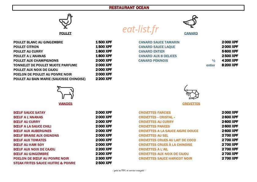 Restaurant Ocean — carte page 2