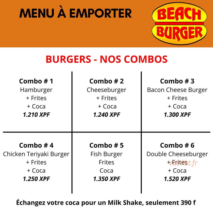 Beach Burger — carte page 1