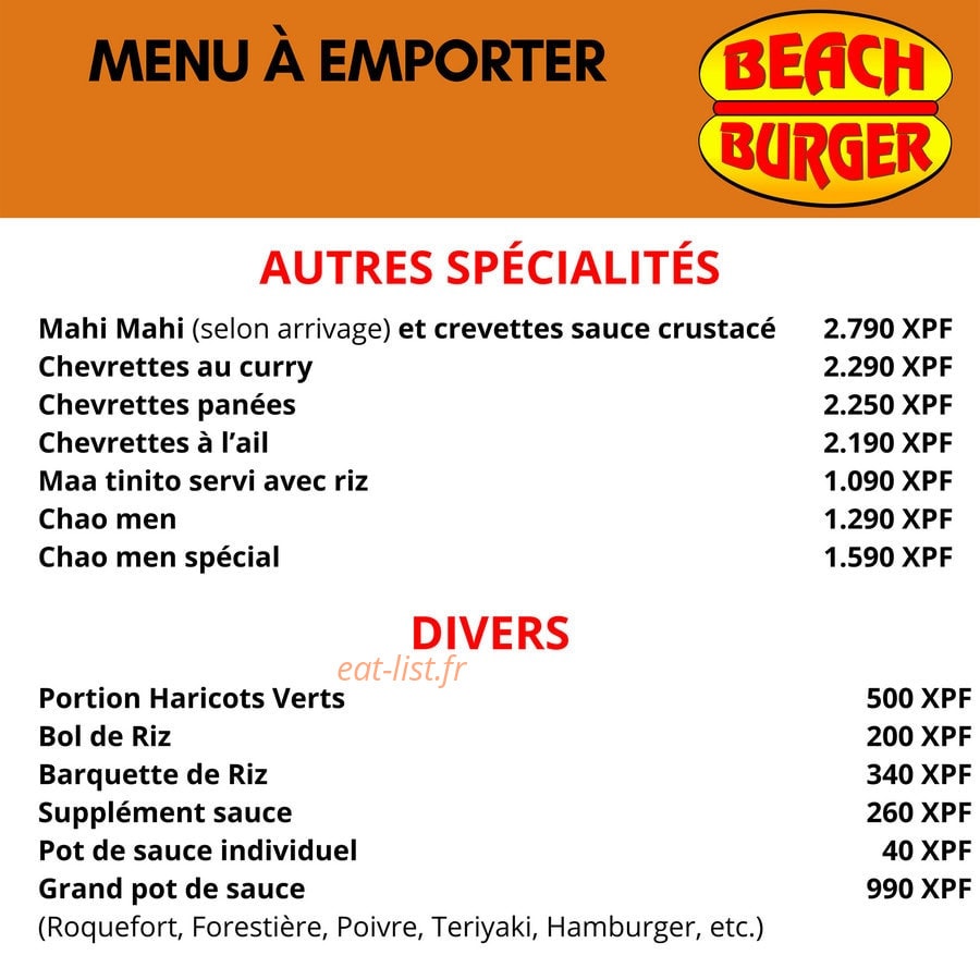 Beach Burger — carte page 5