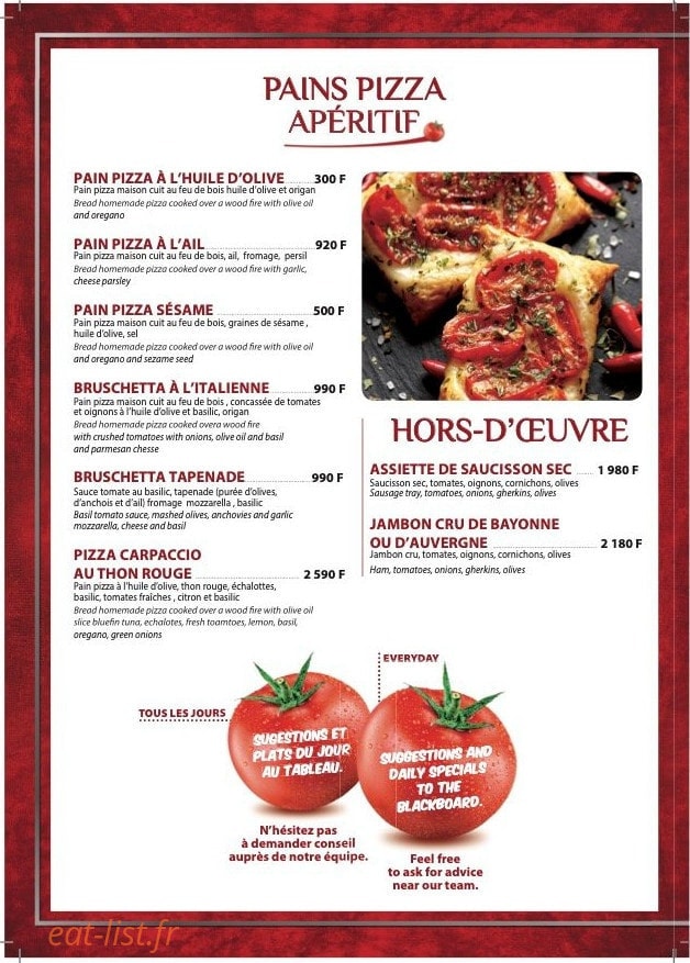 Lapizzeria — carte page 1