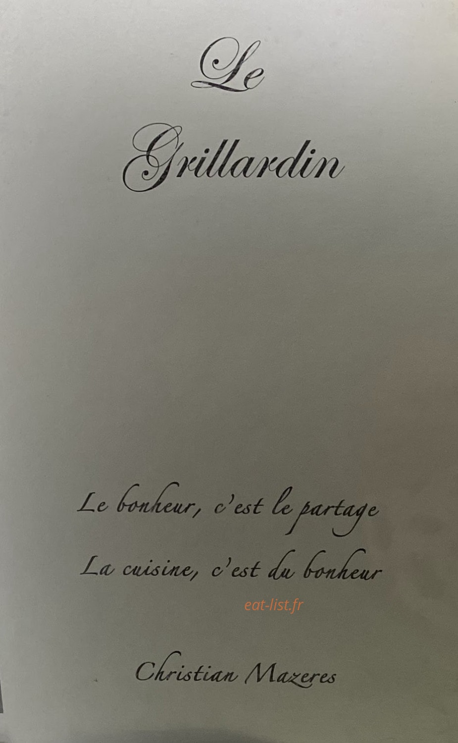 Le Grillardin — carte page 1