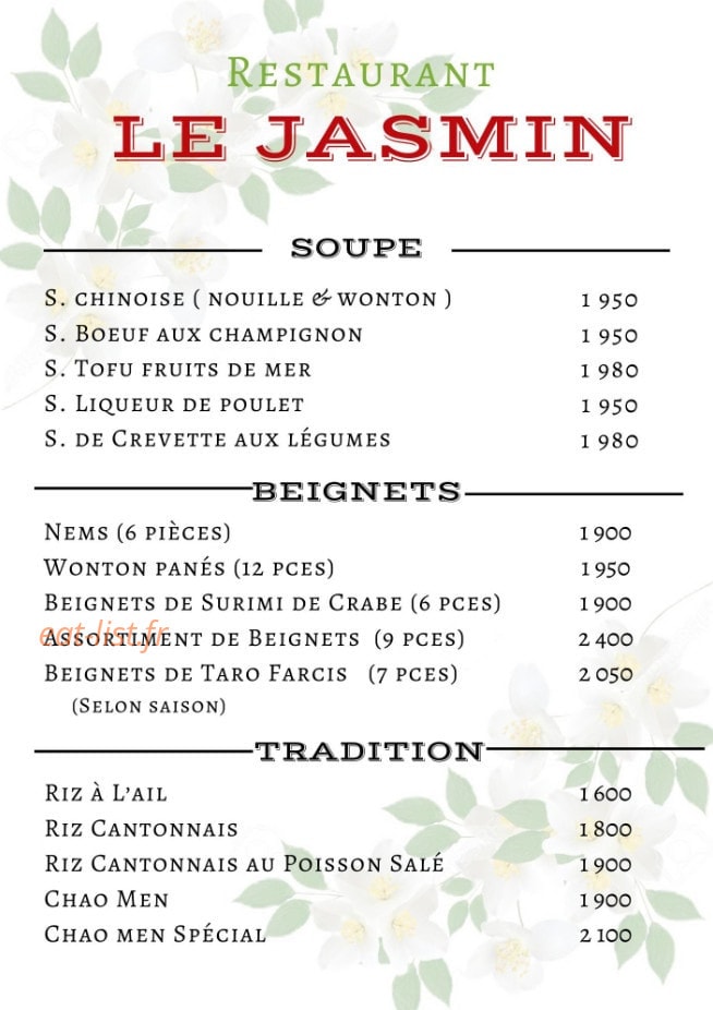 Le Jasmin — carte page 2