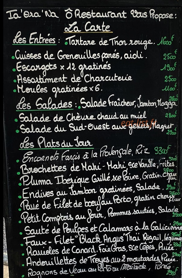 O Restaurant — carte page 1