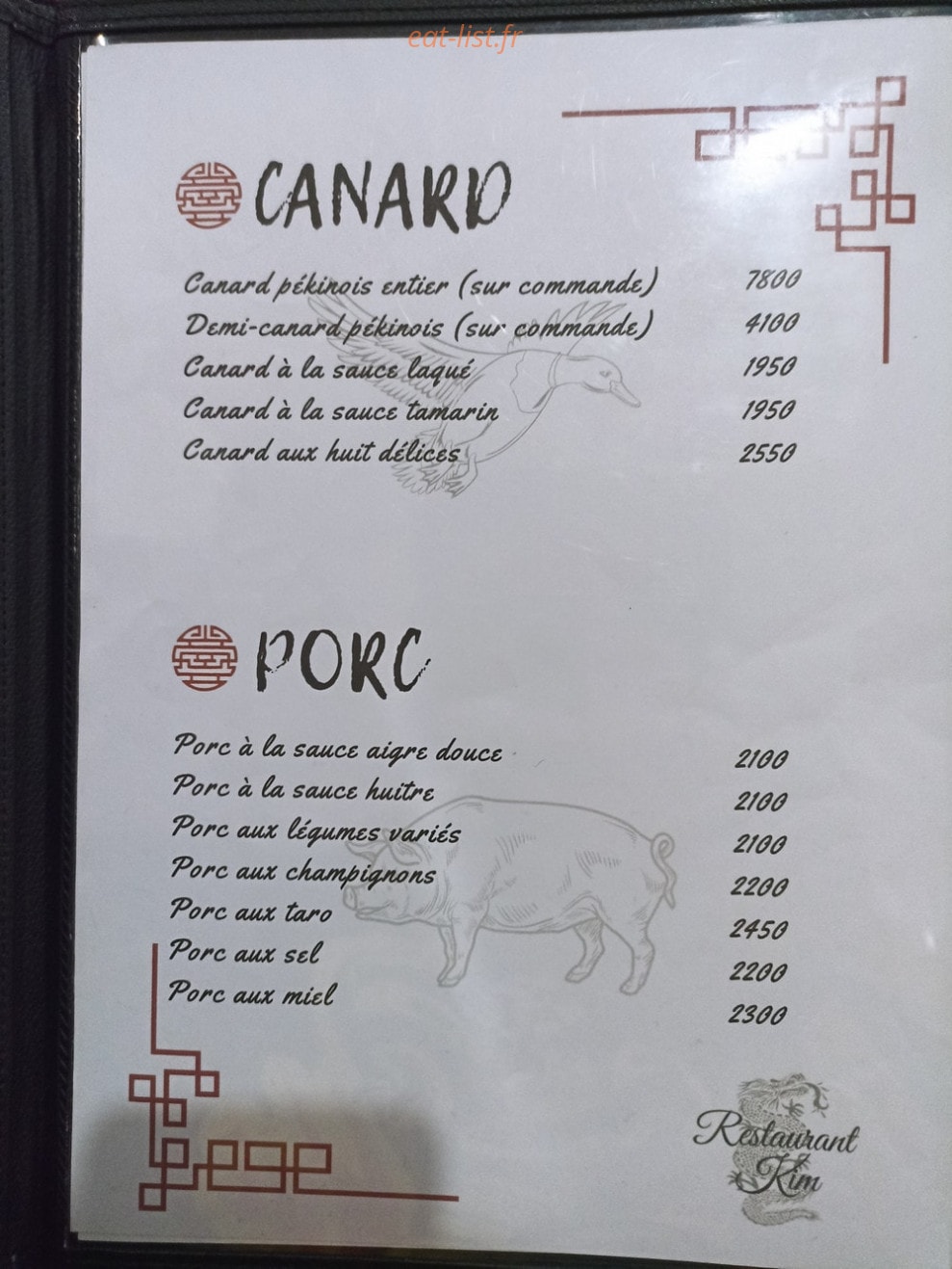Restaurant kim — carte page 3