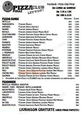 Pizza Club — carte page 1