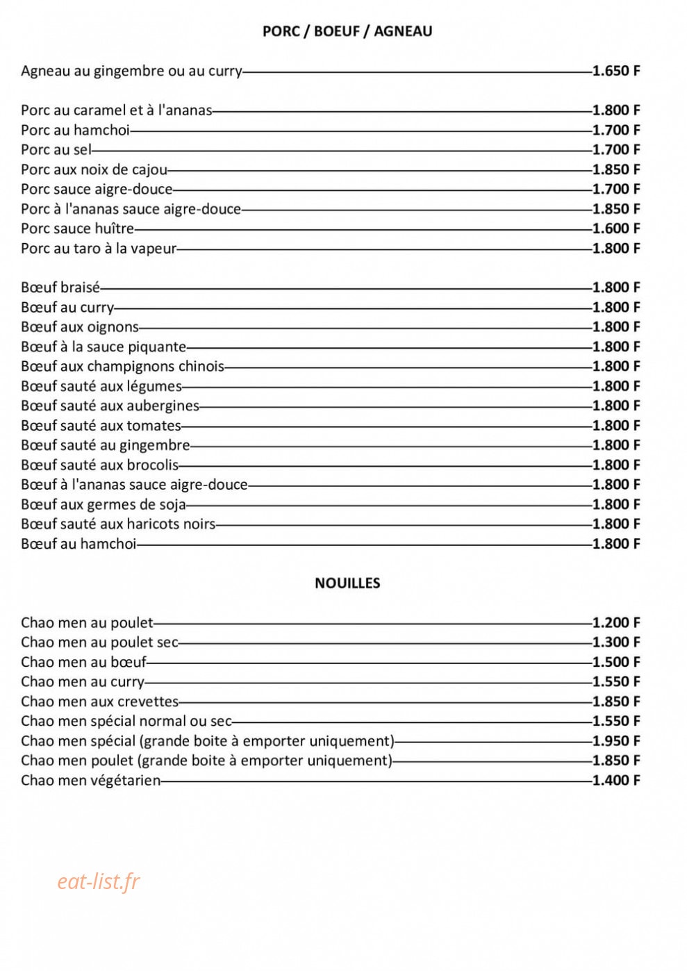 Restaurant Jeannine — carte page 2