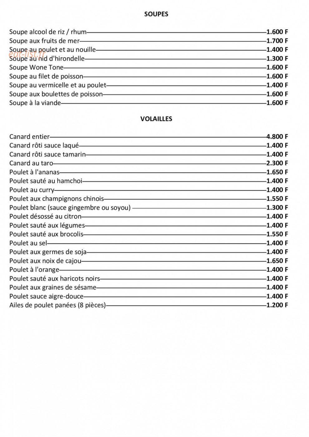 Restaurant Jeannine — carte page 1