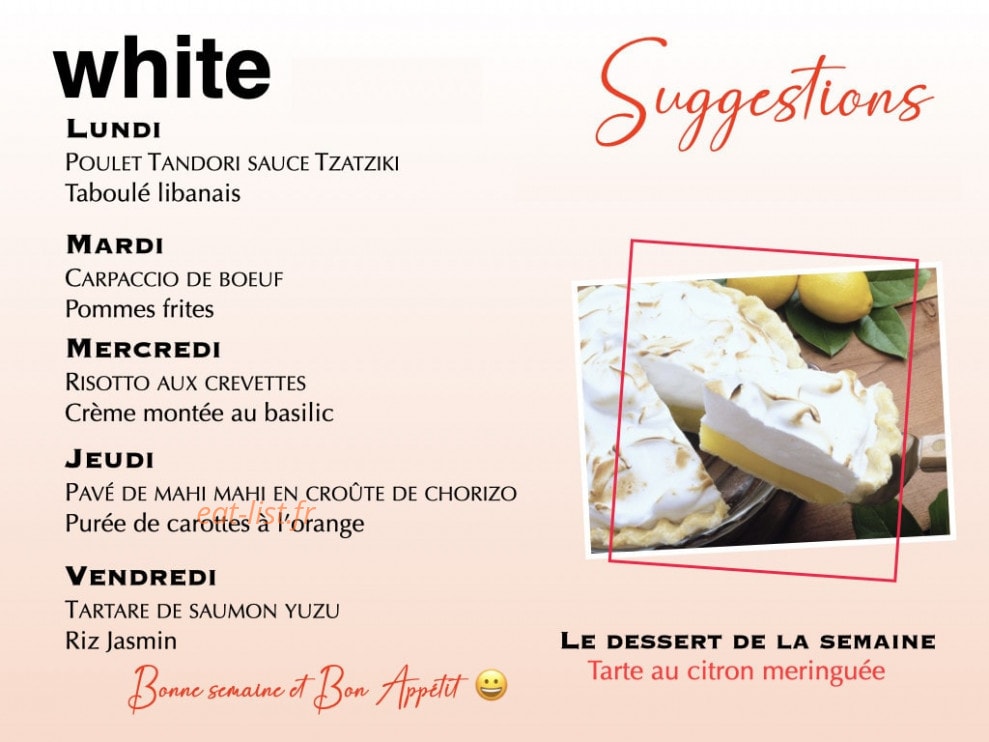 White Restaurant — carte page 1