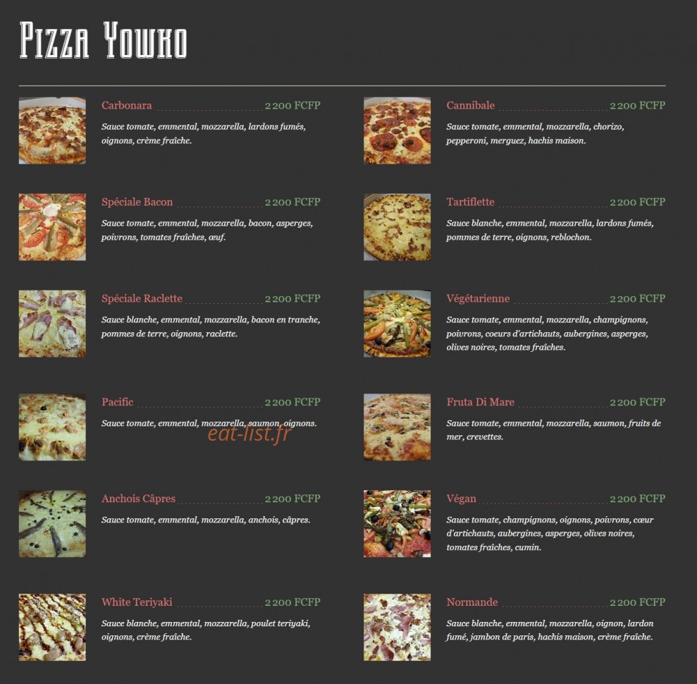 Yowko Pizza — carte page 2