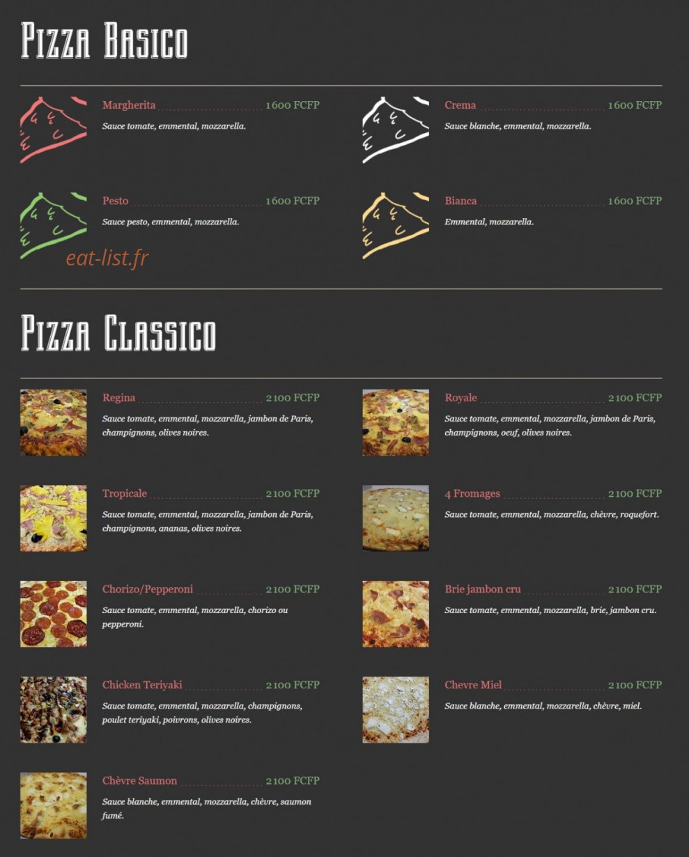 Yowko Pizza — carte page 1