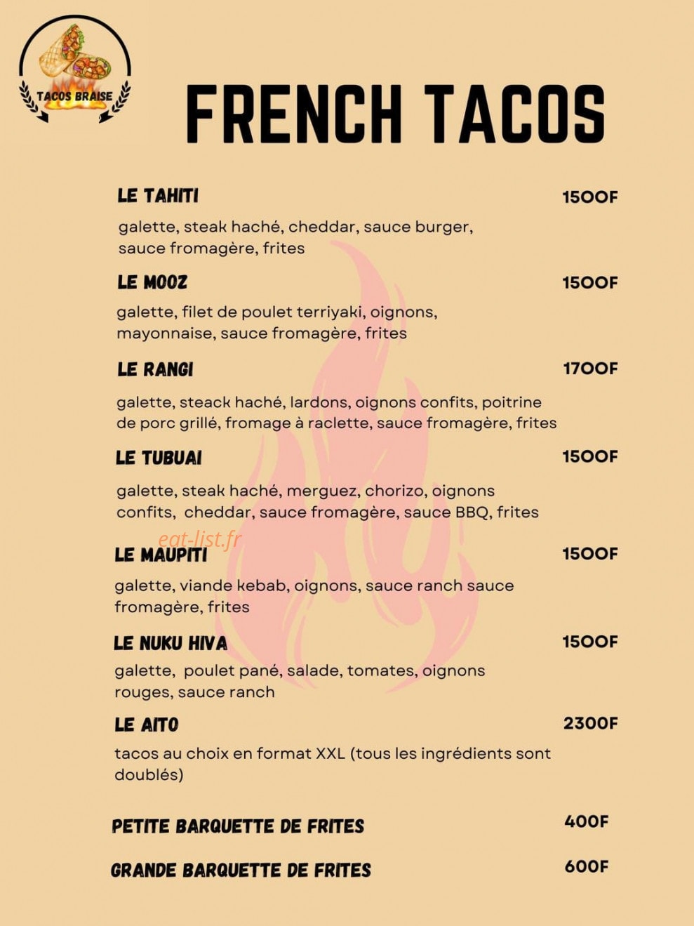 Pizza Braise — carte page 1