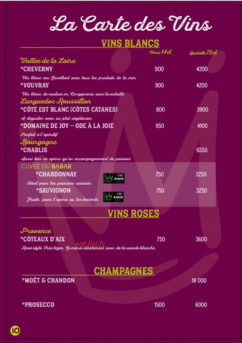 Babar Cafe — carte page 10