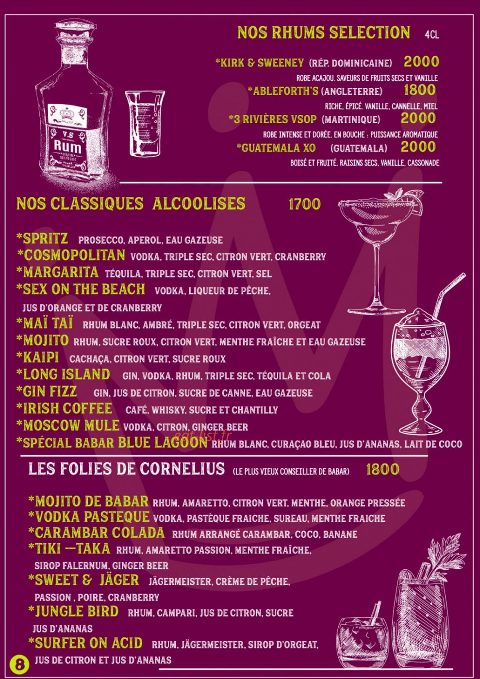 Babar Cafe — carte page 8