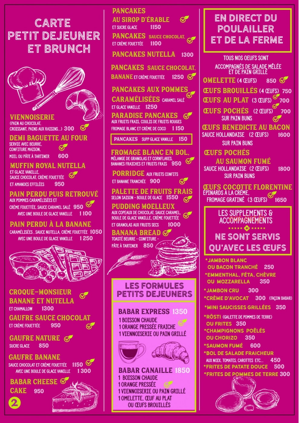 Babar Cafe — carte page 1