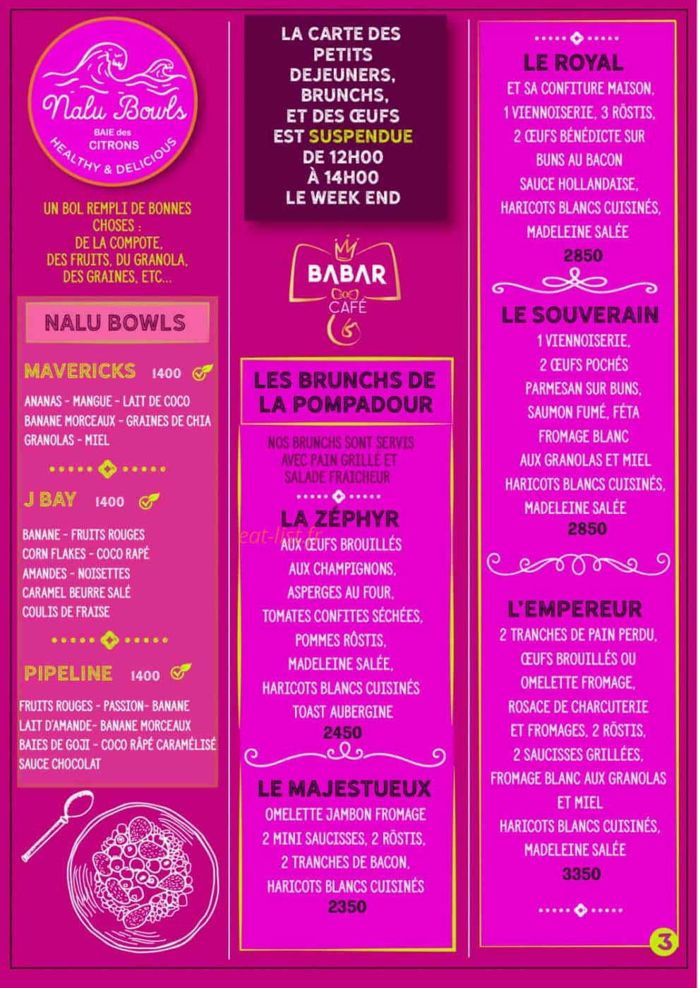 Babar Cafe — carte page 2