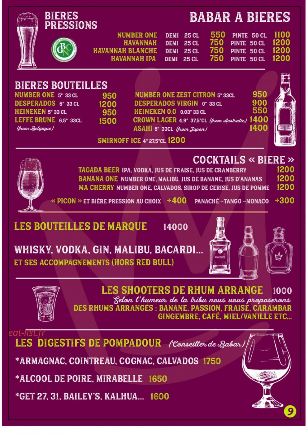 Babar Cafe — carte page 9