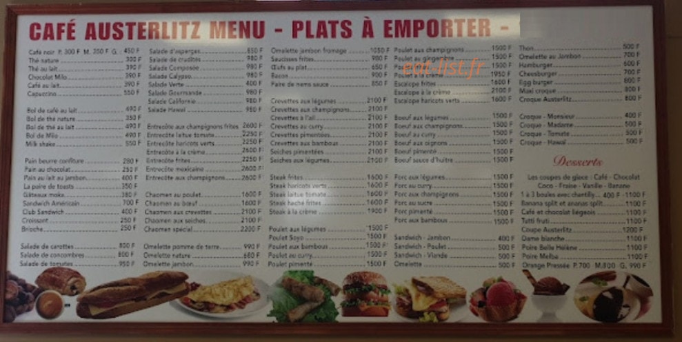 Café Austerlitz — carte page 1