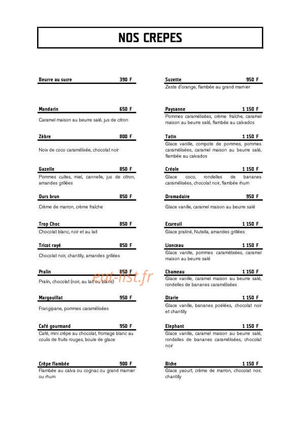 Crêperie Le Pastaga — carte page 3