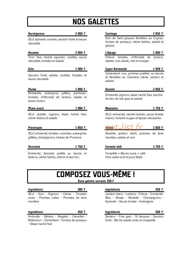 Crêperie Le Pastaga — carte page 2