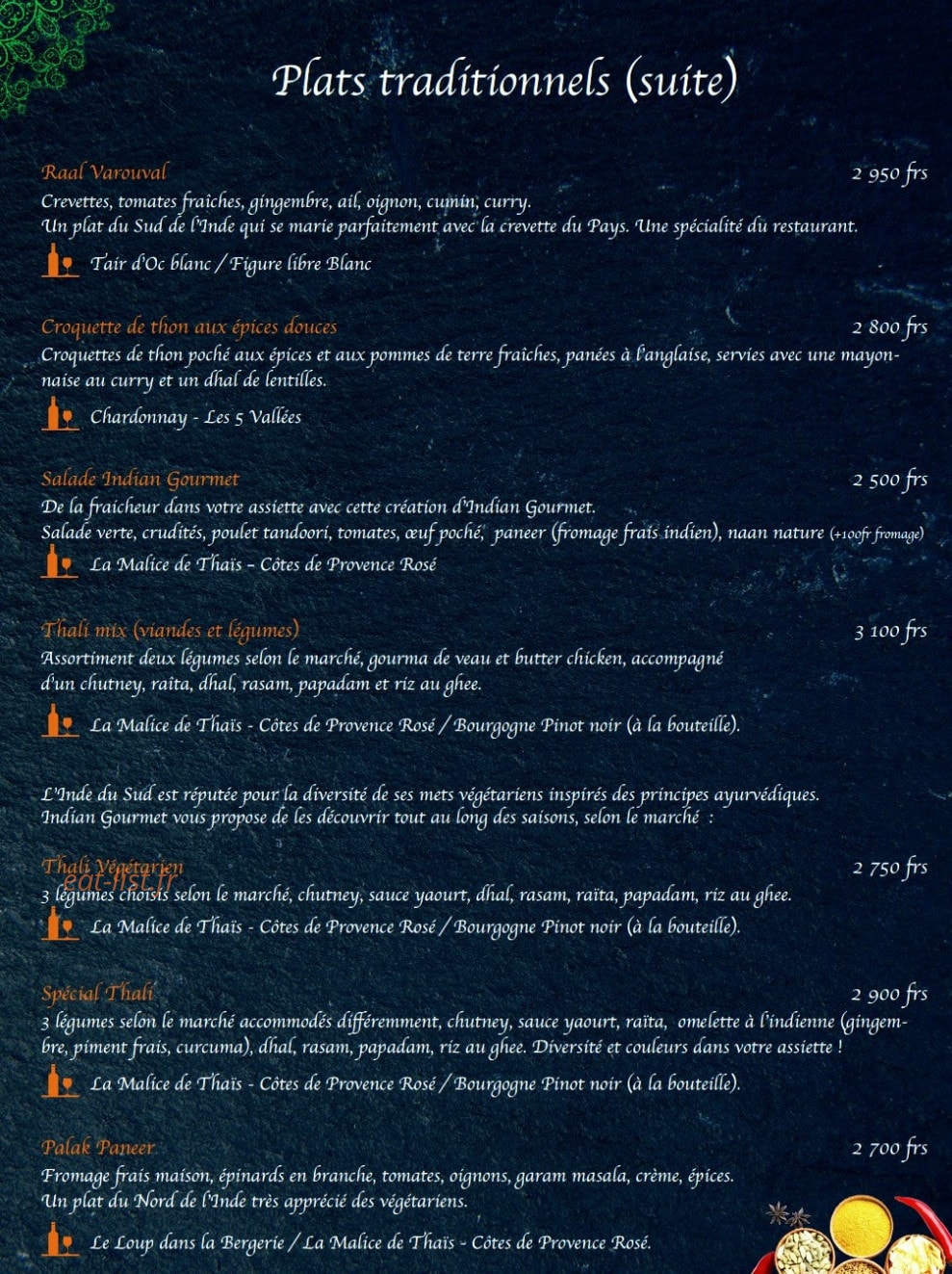 Indian Gourmet — carte page 2