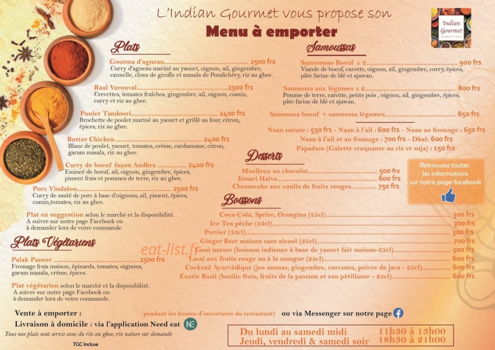 Indian Gourmet — carte page 4