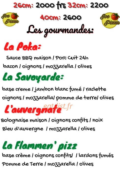Joe Pizza — carte page 2