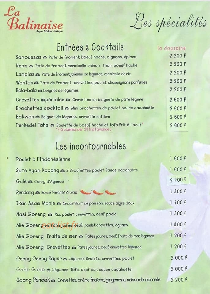 La balinaise — carte page 2