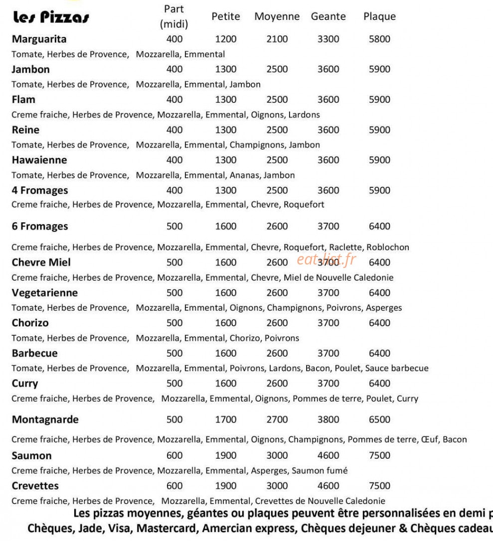 La Case a Pizza — carte page 1