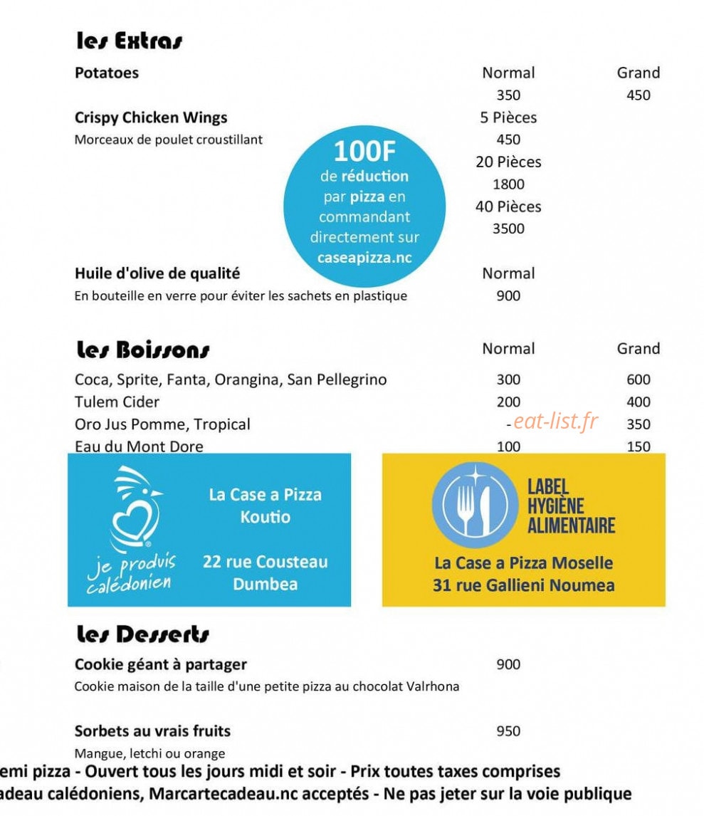 La Case a Pizza — carte page 2