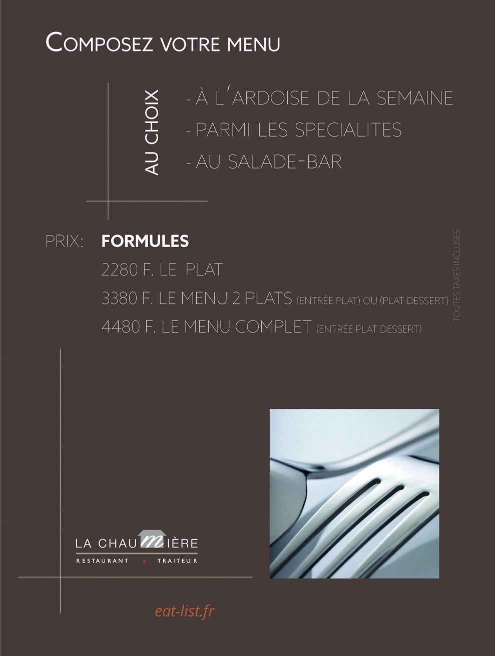 La Chaumiere — carte page 1