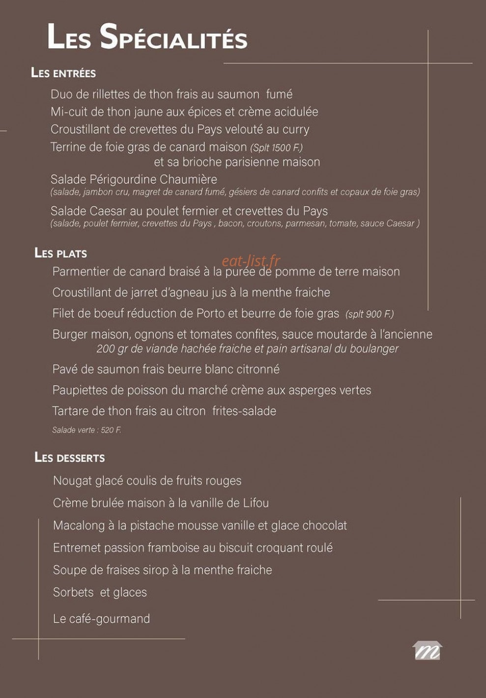 La Chaumiere — carte page 3