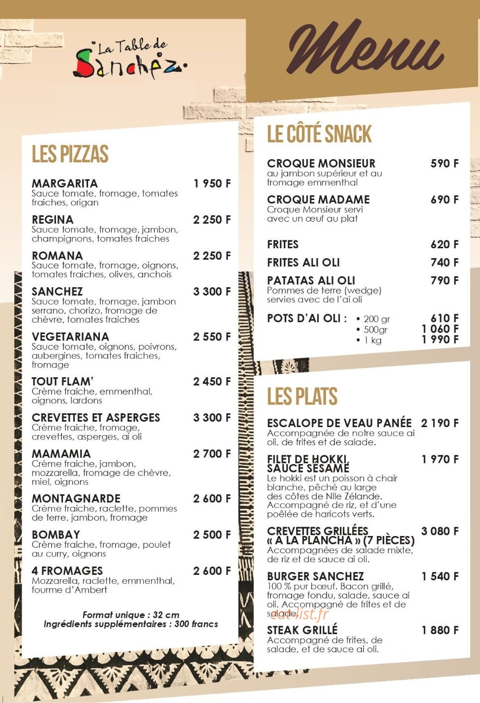 La Table de Sanchez — carte page 1