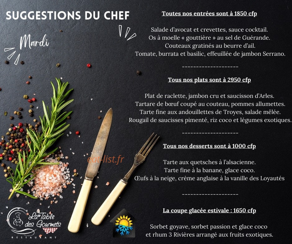 La Table des Gourmets — carte page 1