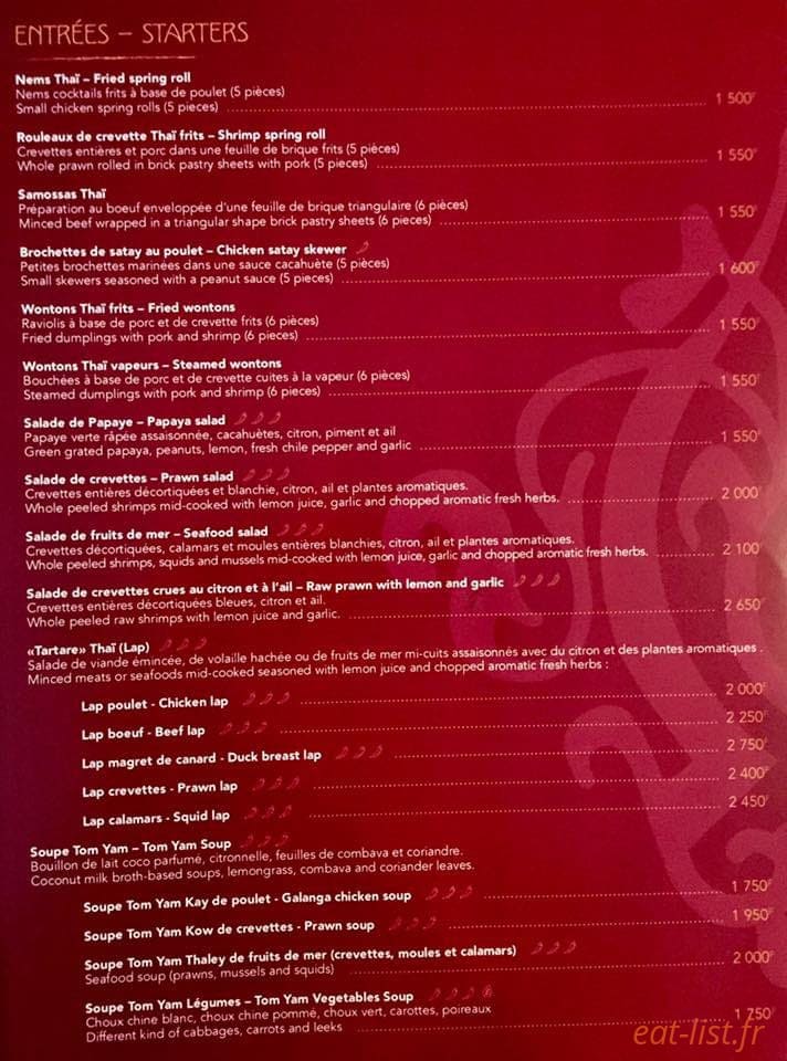 New Bangkok — carte page 1
