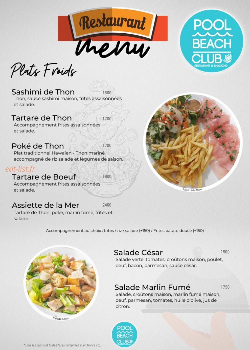 Pool Beach Club — carte page 1