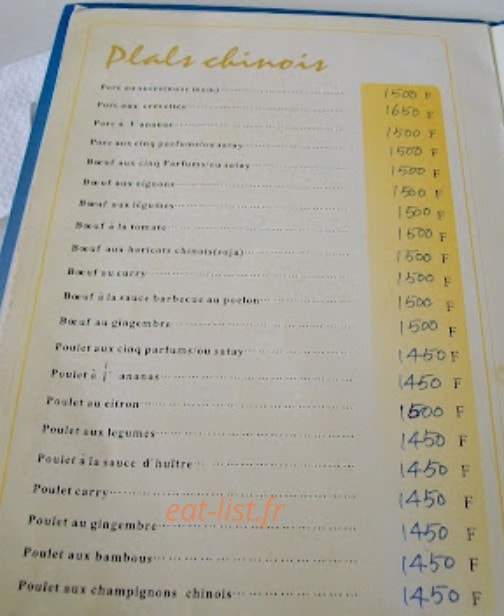 Restaurant Vénus — carte page 1