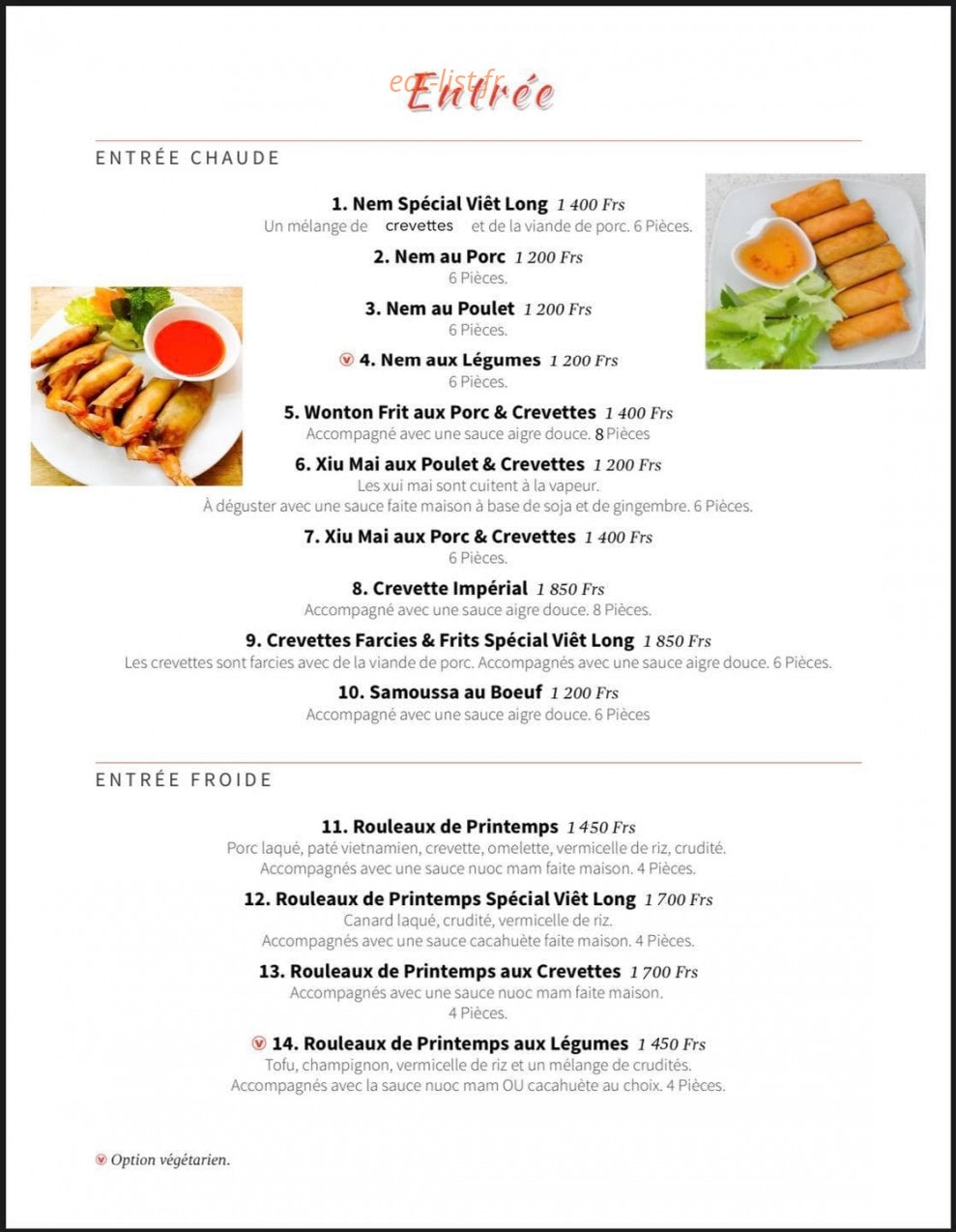 Restaurant Viet Long — carte page 2