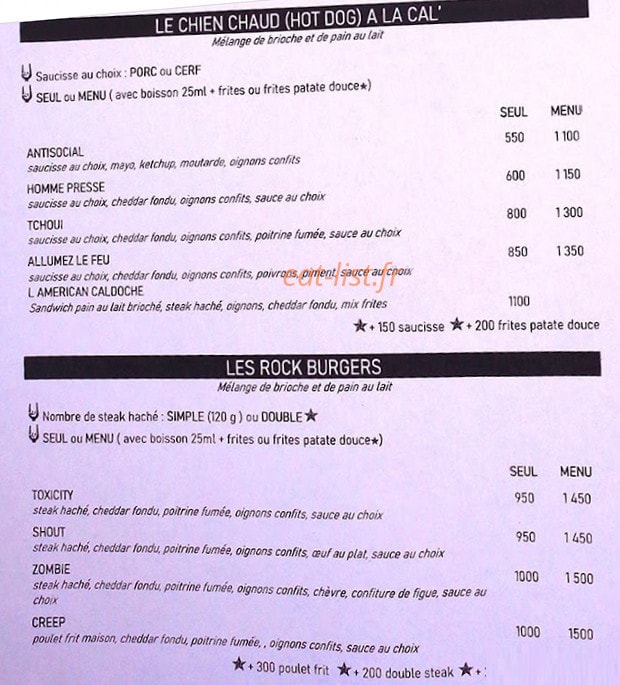 Rock'n Food — carte page 1