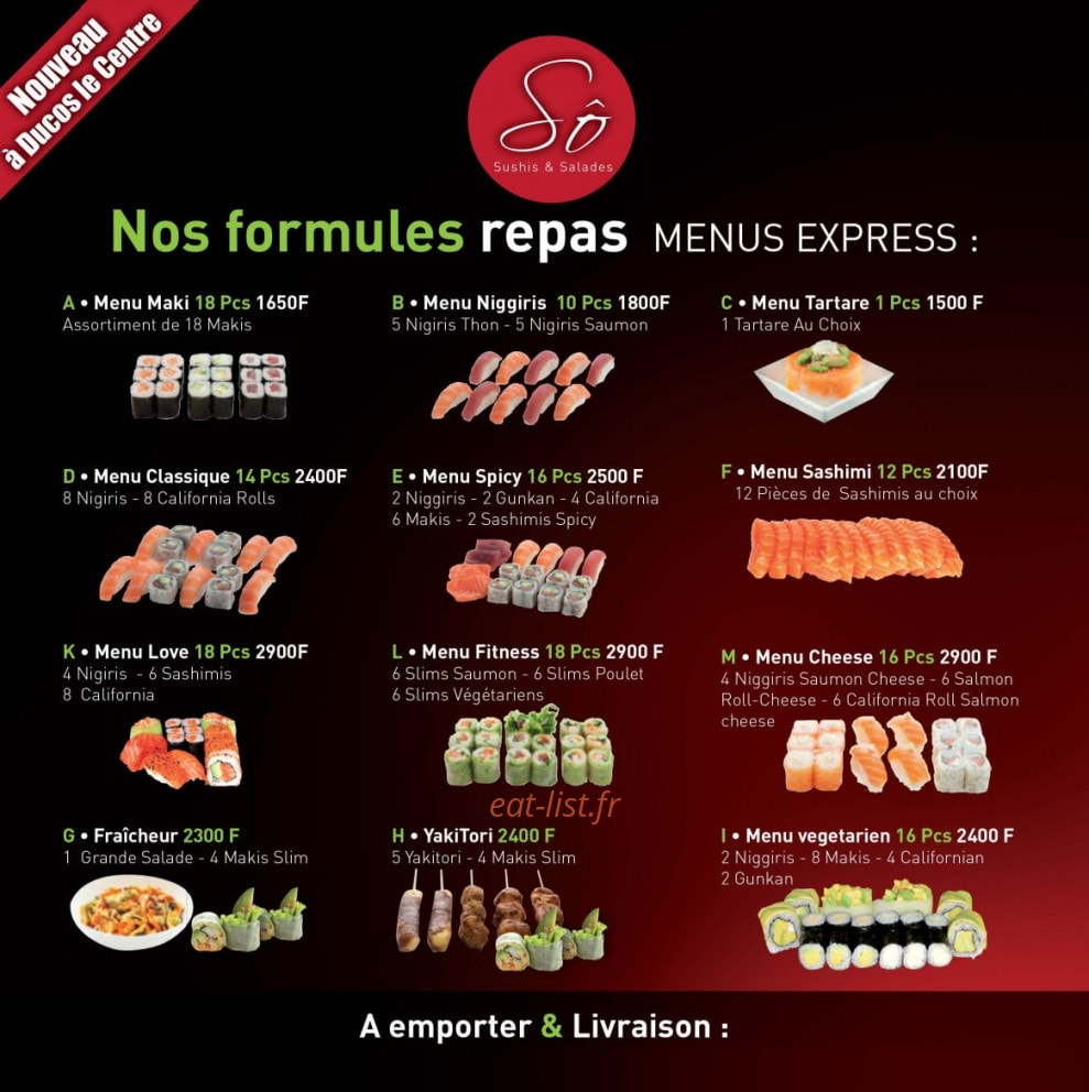 Sô Sushi — carte page 1