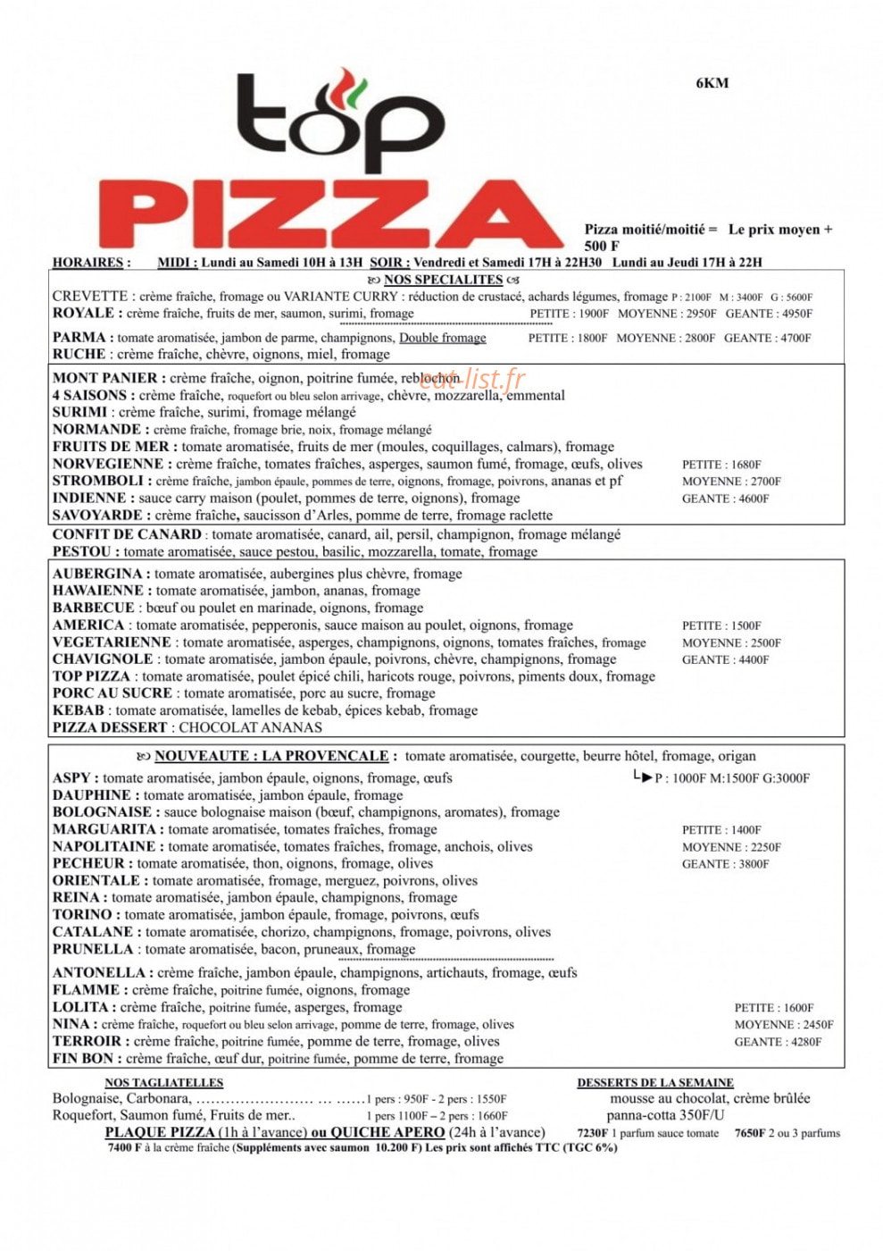 Top Pizza — carte page 1