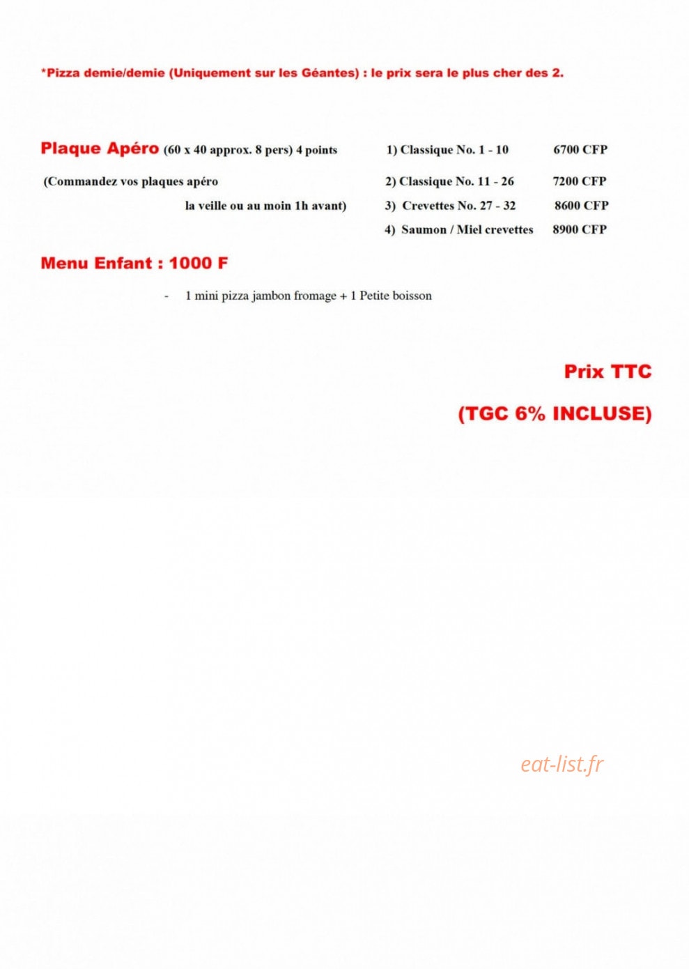Dumbéa Pizza — carte page 2