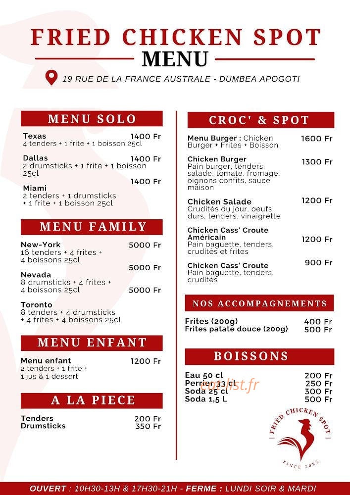 Fried Chicken Spot — carte page 1